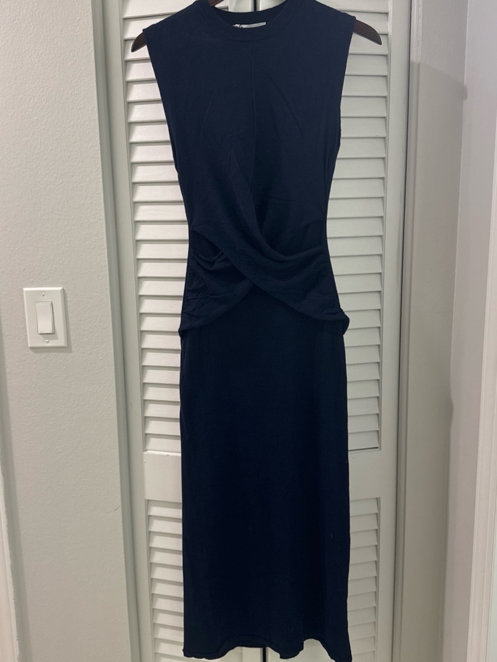 Zara Navy Sleeveless Twist-Front Midi Dress